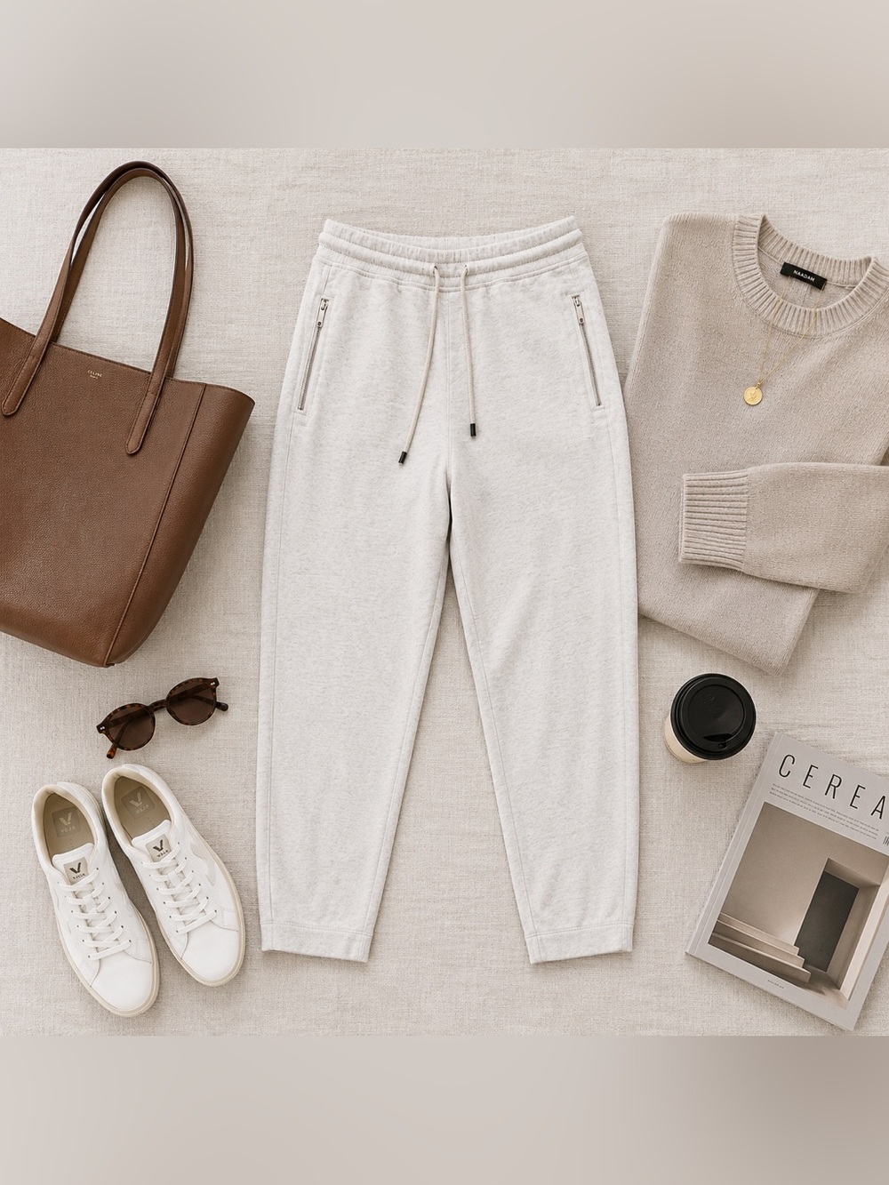 Max Mara Leisure Oatmeal Drawstring Jogger‎ Pants Medium Beige Tapered